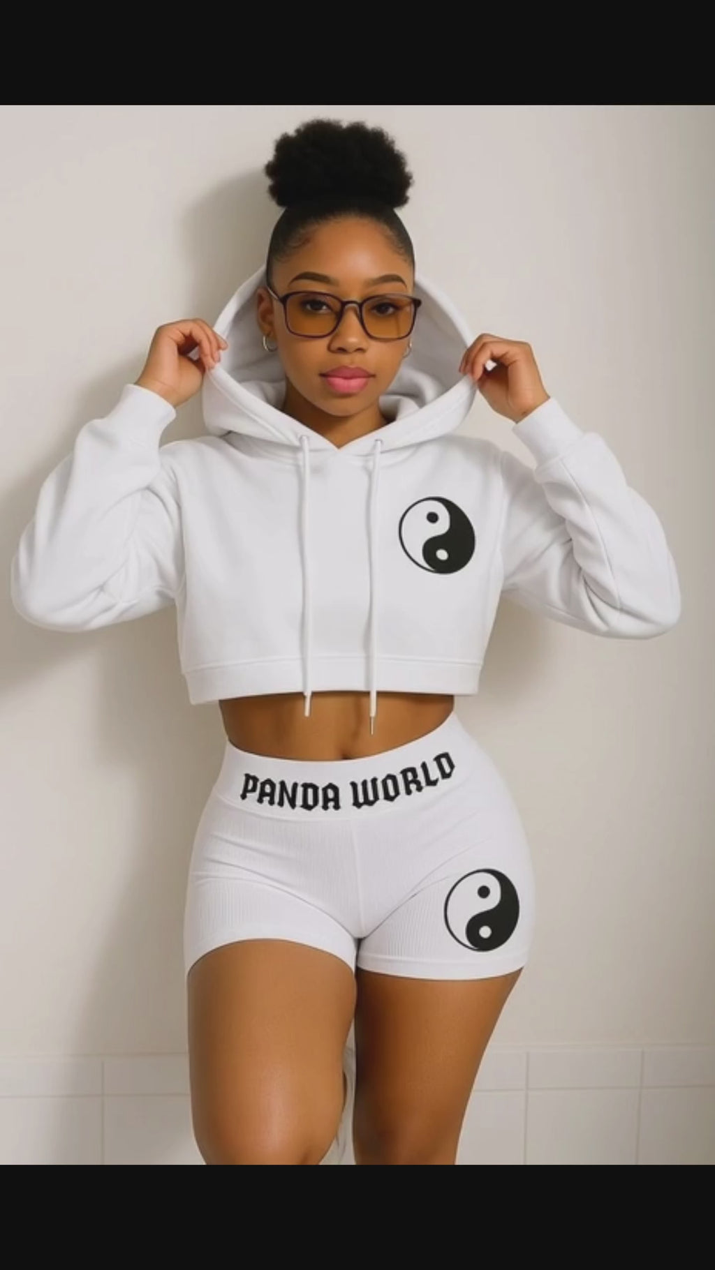Panda World Crop Hoodie & Spot Tight Set