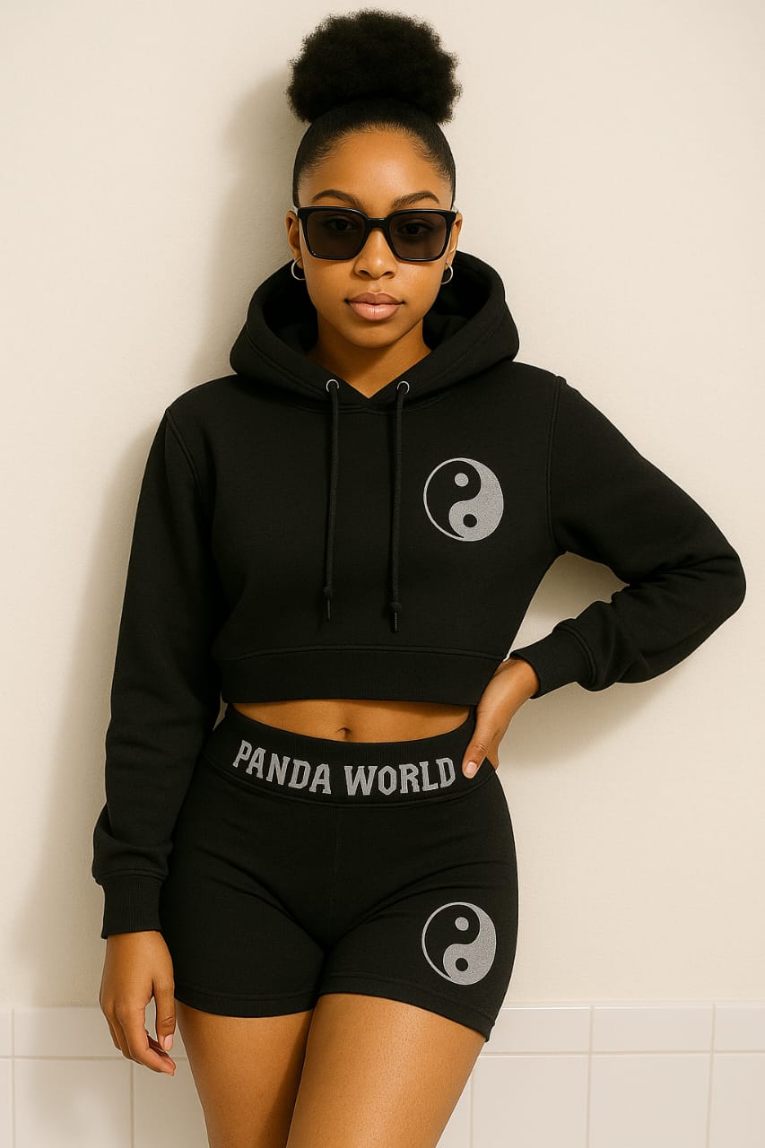 Panda World Crop Hoodie & Spot Tight Set